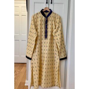 Traditional Mens Indian Wedding Outfit Kurta Party Wear Set Size Large XL Blue